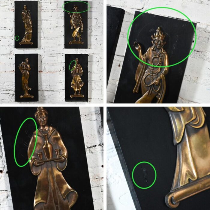 mid 20th century asian cast bronze figures on black wood plaques signed gansu set of 4 5007