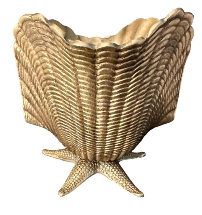 mid 20th century brass sea shell nautilus planter on starfish base 3356