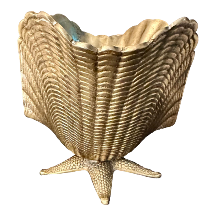 mid 20th century brass sea shell nautilus planter on starfish base 7209