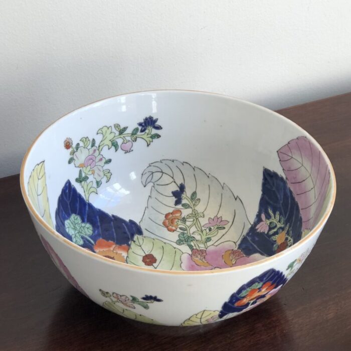 mid 20th century chinoiserie tobacco leaf bowl 0969