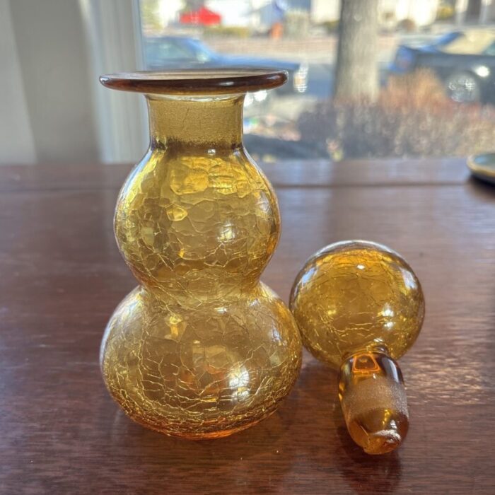 mid 20th century crackle yellow decanter genie bottle 0002