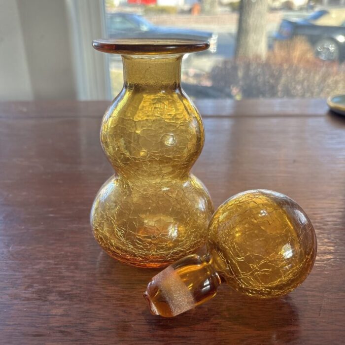 mid 20th century crackle yellow decanter genie bottle 6705