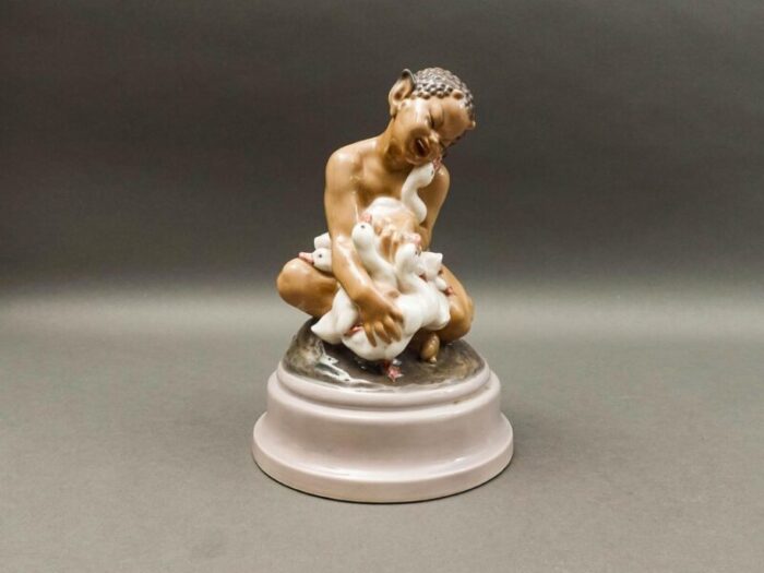 mid 20th century dahl jensen denmark signed faun with ducklings 1198 porcelain figurine 4047