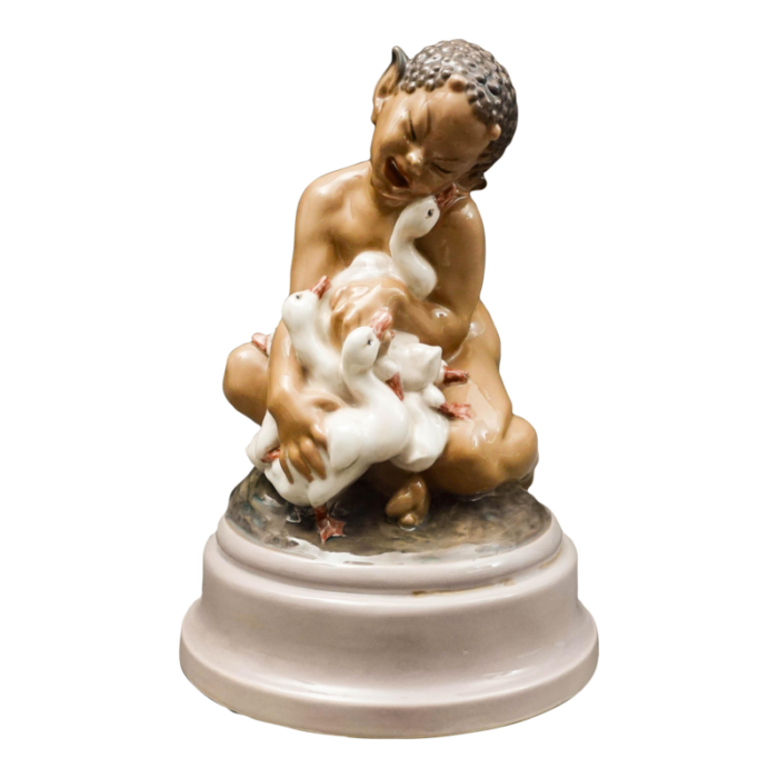 mid 20th century dahl jensen denmark signed faun with ducklings 1198 porcelain figurine 4139