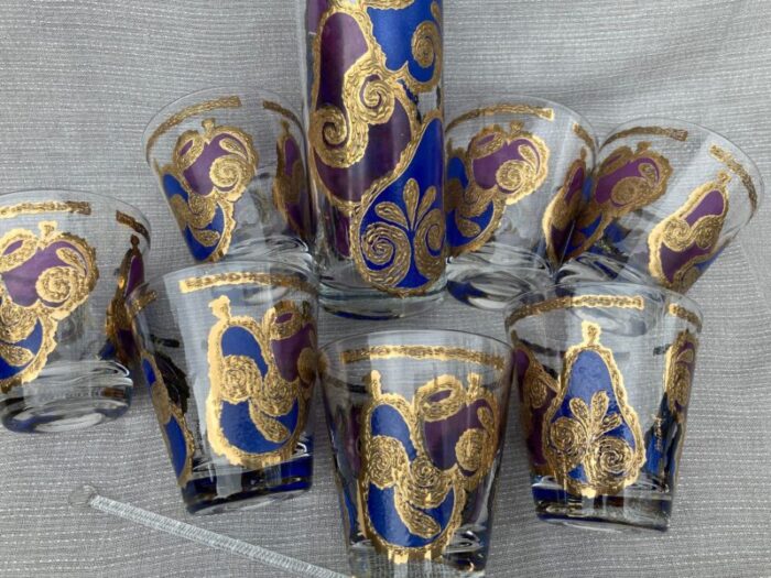 mid 20th century georges briard purple blue gold fruit cocktail pitcher set of 9 1362