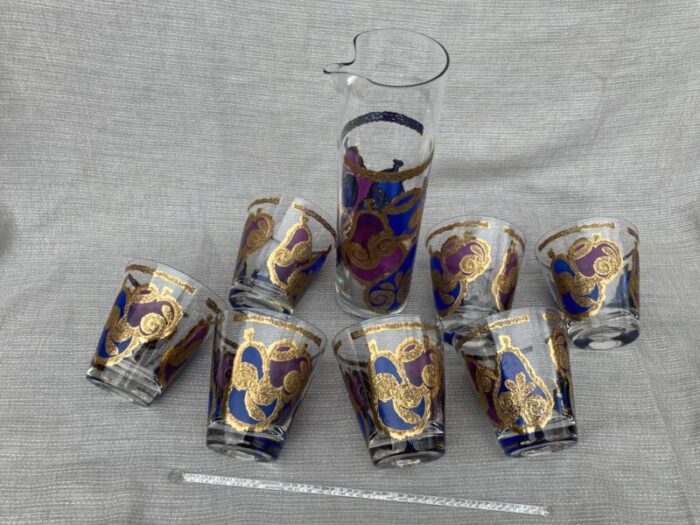 mid 20th century georges briard purple blue gold fruit cocktail pitcher set of 9 3195