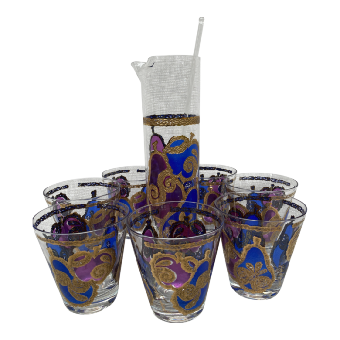 mid 20th century georges briard purple blue gold fruit cocktail pitcher set of 9 3407