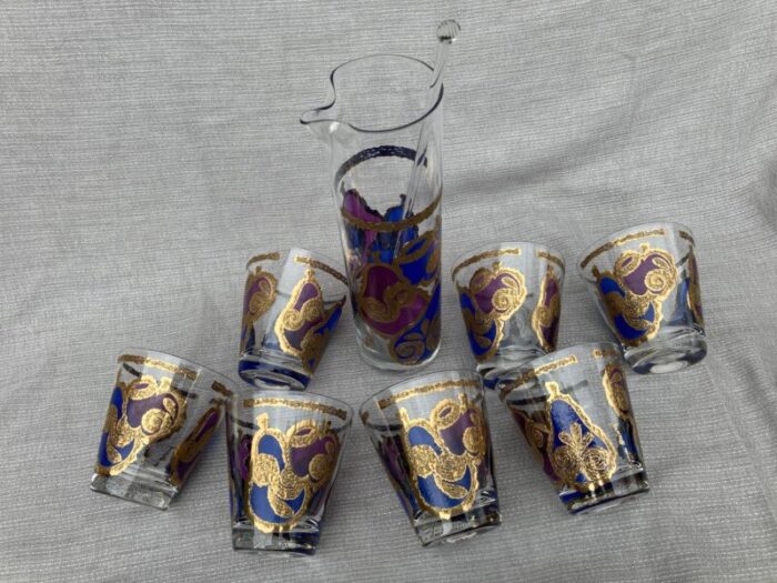 mid 20th century georges briard purple blue gold fruit cocktail pitcher set of 9 3850