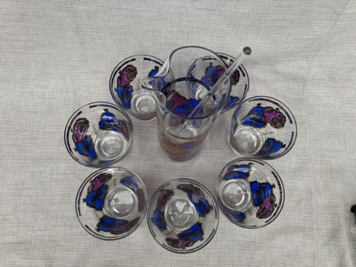 mid 20th century georges briard purple blue gold fruit cocktail pitcher set of 9 6538