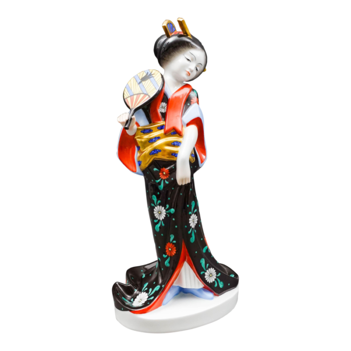 mid 20th century herend hungary large geisha girl 5660 black kimono porcelain figurine 5406