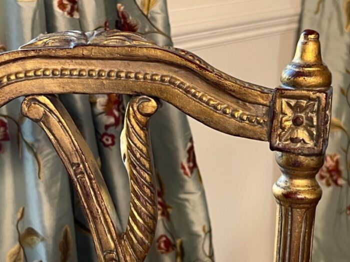 mid 20th century louis xvi style french gold giltwood musical accent chair with silk upholstery 5441