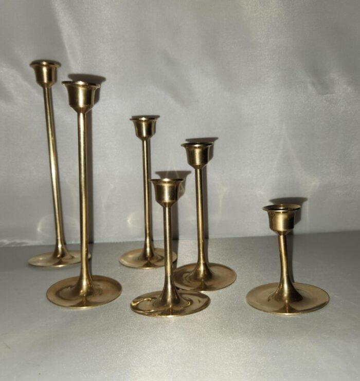 mid 20th century mid century graduated tulip based brass candlesticks set of 6 7607