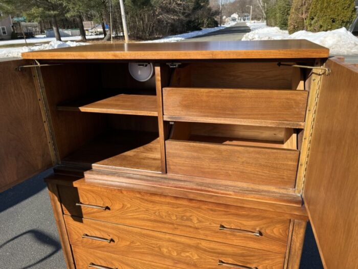 mid 20th century mid century modern perspecta by kent coffey walnut and rosewood tall chest 0886