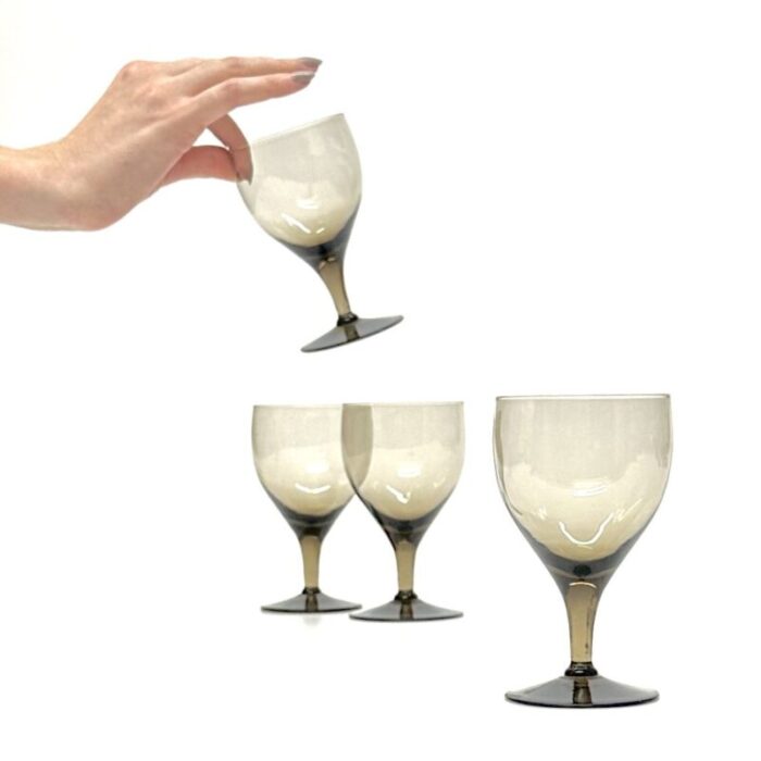 mid 20th century modern smokey grey wine goblets set of 4 5416