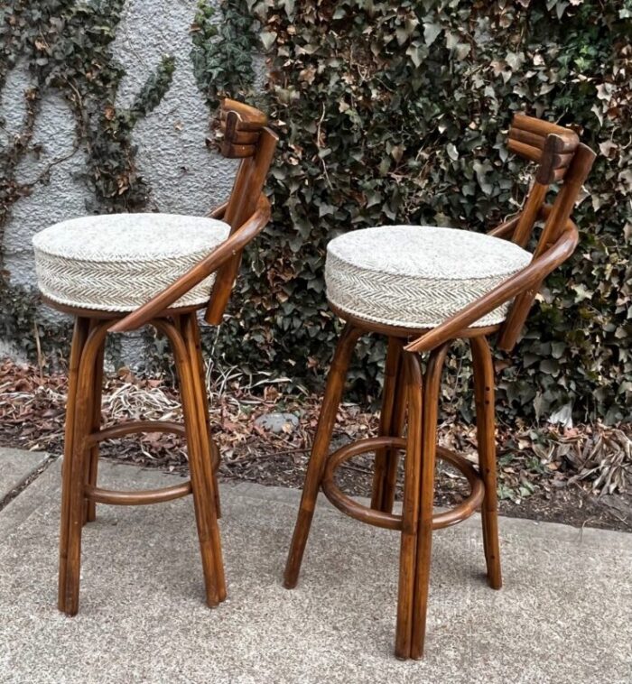 mid 20th century paul frankl attributed bamboo stools a pair 3729