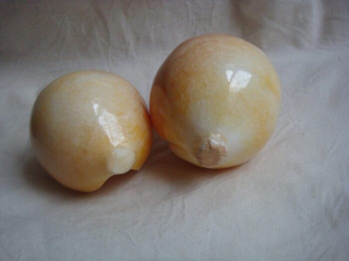 mid 20th century polished marble fruit set of 2 3976