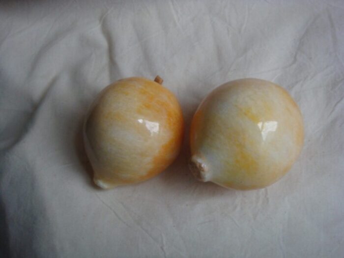 mid 20th century polished marble fruit set of 2 5494