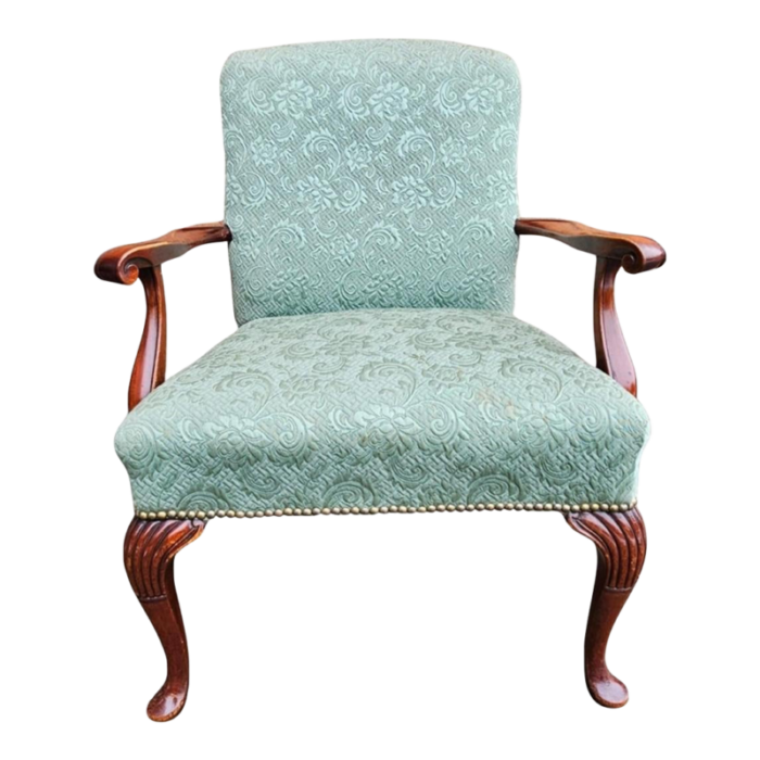 mid 20th century queen anne style mahogany upholstered armchair 2133