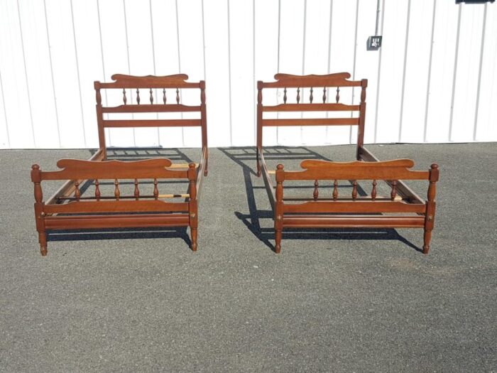 mid 20th century solid heirloom maple twin size bed pair 1192