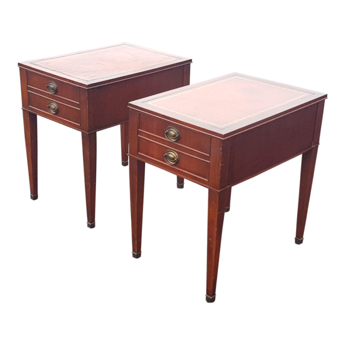 mid 20th century vintage leather top mahogany nightstands pair 1925