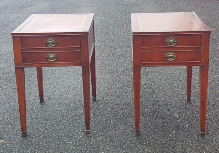 mid 20th century vintage leather top mahogany nightstands pair 5767