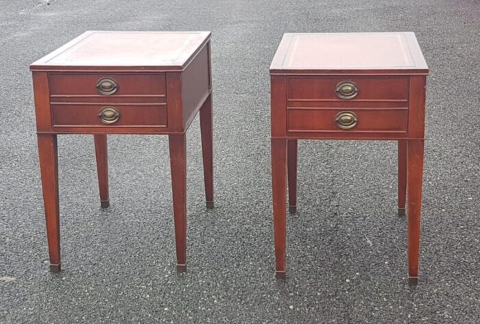 mid 20th century vintage leather top mahogany nightstands pair 5812