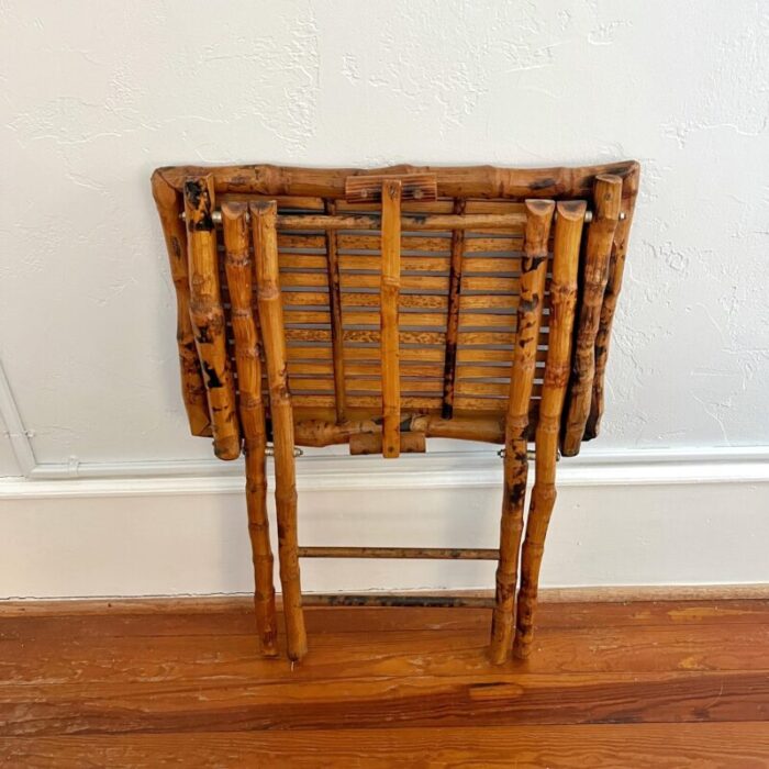 mid 20th century vintage tortoise shell burnt bamboo rattan folding tray table 0607