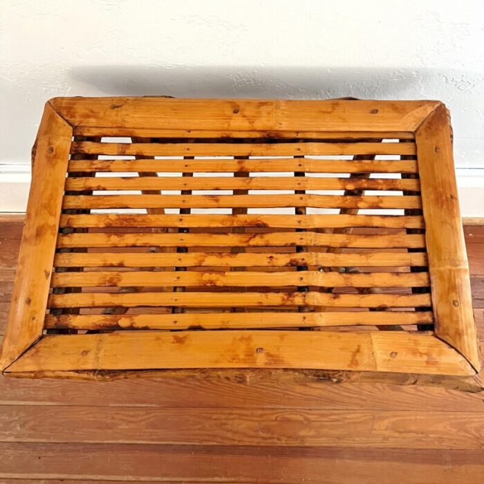 mid 20th century vintage tortoise shell burnt bamboo rattan folding tray table 1504