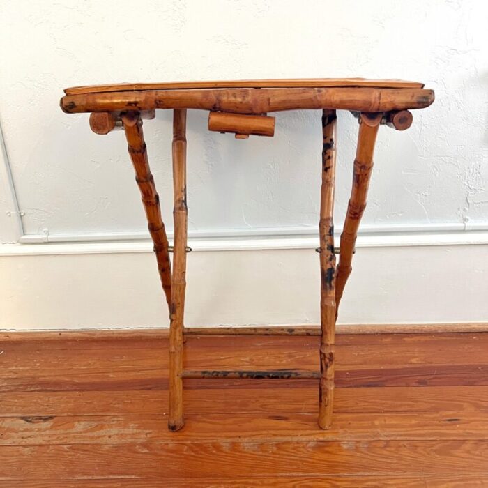 mid 20th century vintage tortoise shell burnt bamboo rattan folding tray table 3056