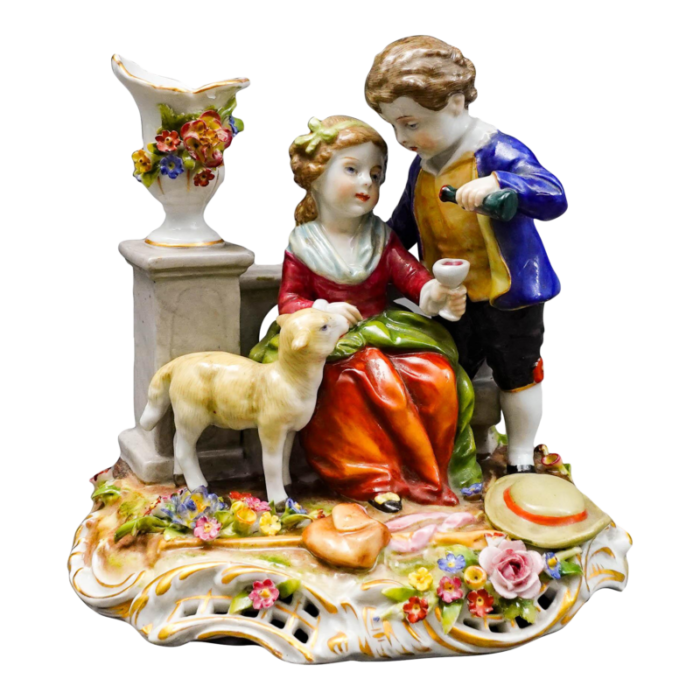 mid 20th century von schierholz germany boy and girl with lamb porcelain figurine 275 7911