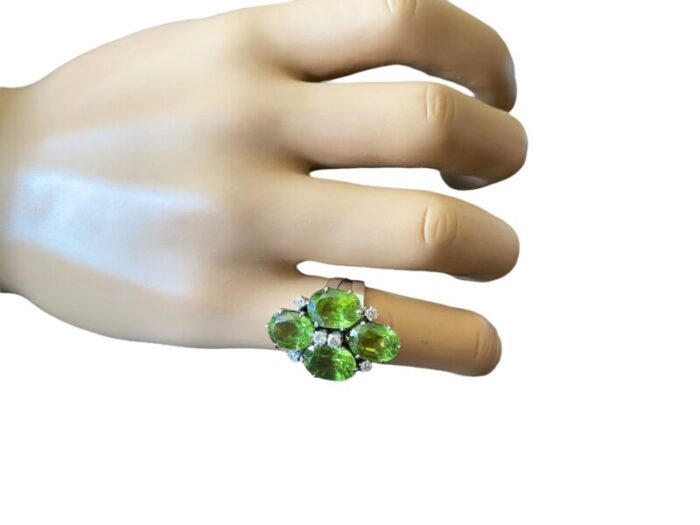 mid century 18k white gold cocktail peridot and diamond ring 4012