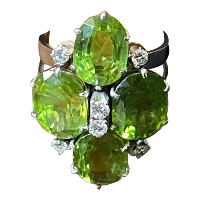 mid century 18k white gold cocktail peridot and diamond ring 9196