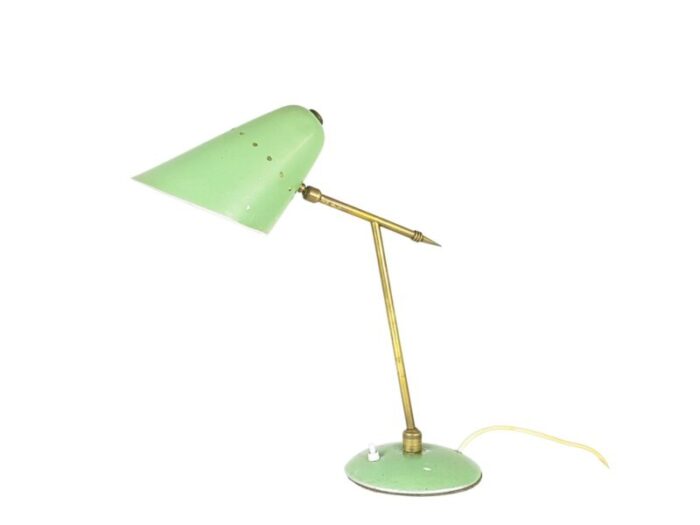 mid century adjustable table lamp in aqua green metal and brass 1950s 1