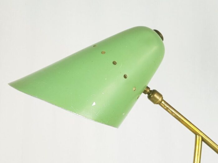 mid century adjustable table lamp in aqua green metal and brass 1950s 2