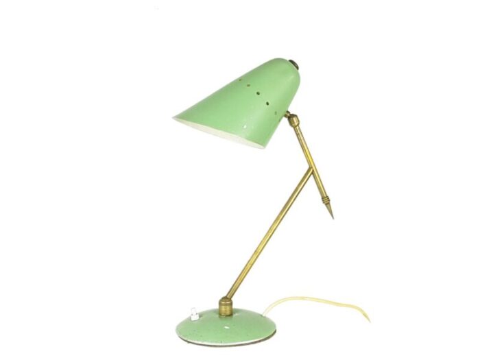 mid century adjustable table lamp in aqua green metal and brass 1950s 5