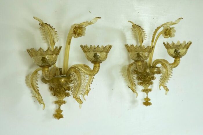 mid century amber murano glass sconces 1940s set of 2 10