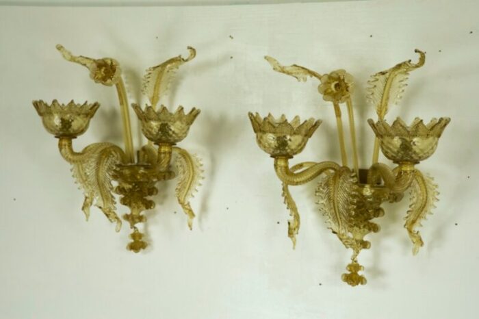 mid century amber murano glass sconces 1940s set of 2 11