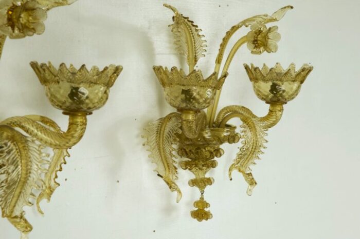 mid century amber murano glass sconces 1940s set of 2 2