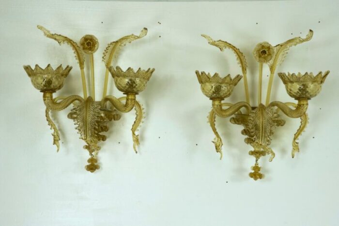 mid century amber murano glass sconces 1940s set of 2 5