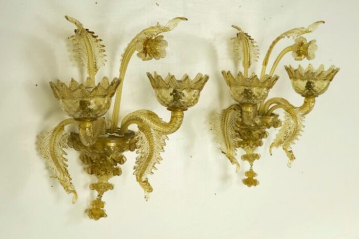 mid century amber murano glass sconces 1940s set of 2 7