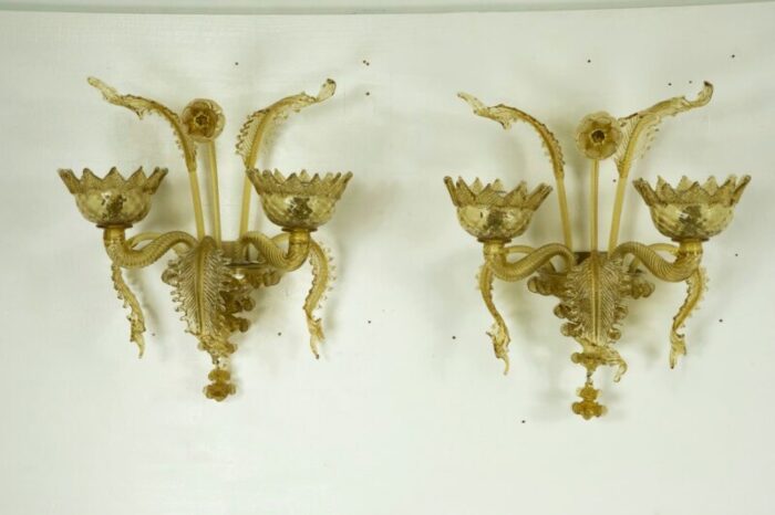 mid century amber murano glass sconces 1940s set of 2 9