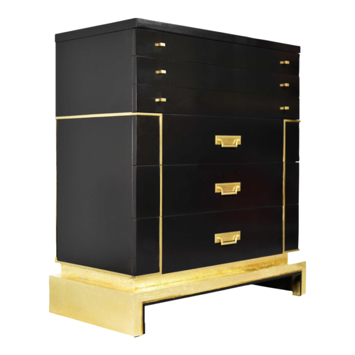 mid century art deco style gold leafed chest in black by sieling modern newly painted 0449