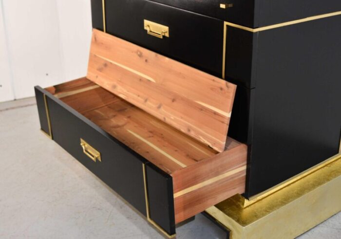 mid century art deco style gold leafed chest in black by sieling modern newly painted 8833