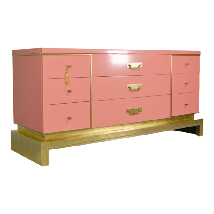 mid century art deco style gold leafed lowboy dresser by sieling modern newly painted 5021