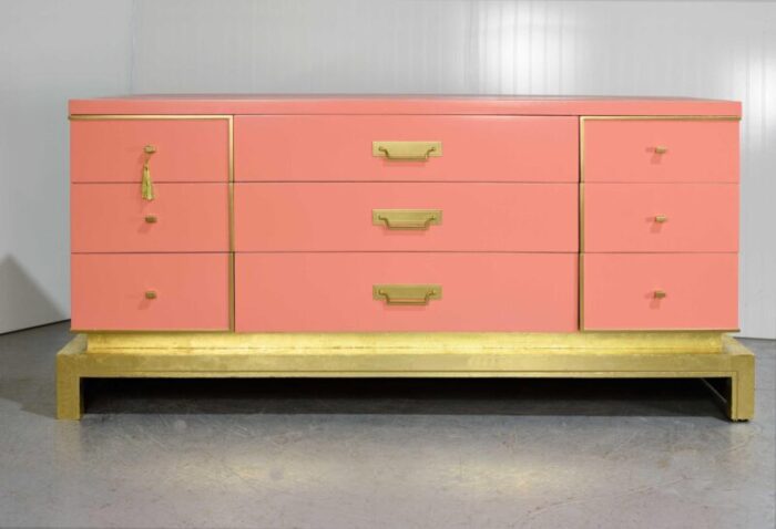 mid century art deco style gold leafed lowboy dresser by sieling modern newly painted 5879