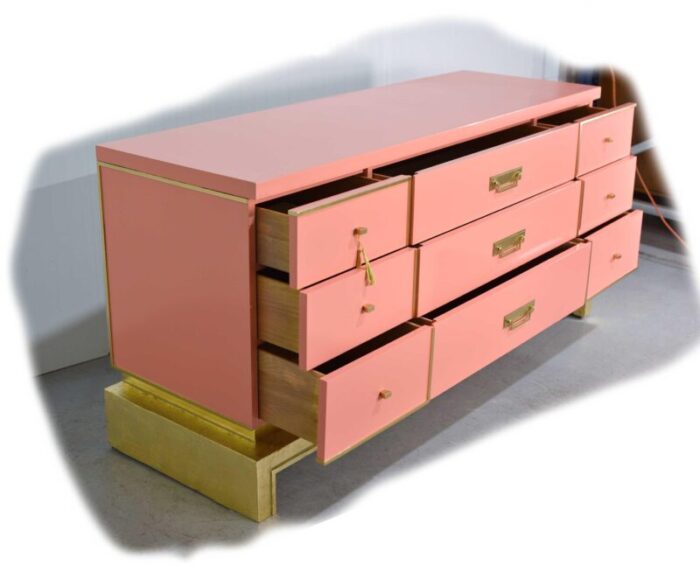 mid century art deco style gold leafed lowboy dresser by sieling modern newly painted 7040