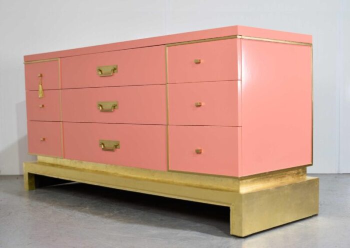 mid century art deco style gold leafed lowboy dresser by sieling modern newly painted 8858