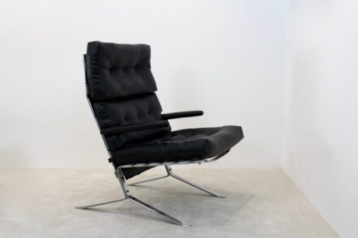 mid century belgian chrome high back lounge chair 1970s 1