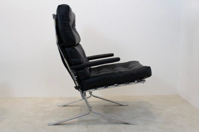 mid century belgian chrome high back lounge chair 1970s 2