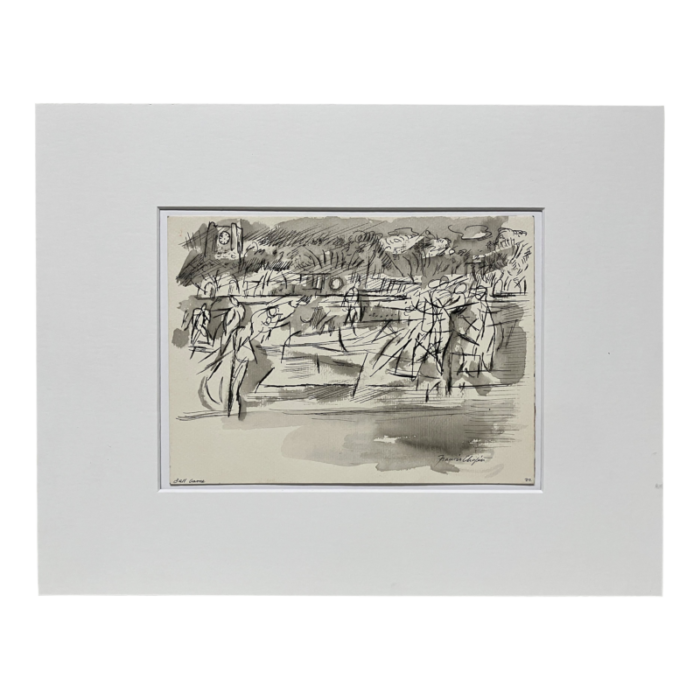 mid century black and white watercolor of baseball ball game by francis chapin 5813